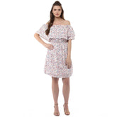 Women's Rayon Floral Half Sleeve Above Knee Dress (Multicolor)
